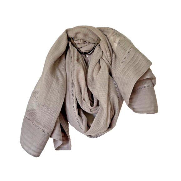 Lightweight Beige Scarf with Delicate Floral Embroidery - Picture 1 of 9